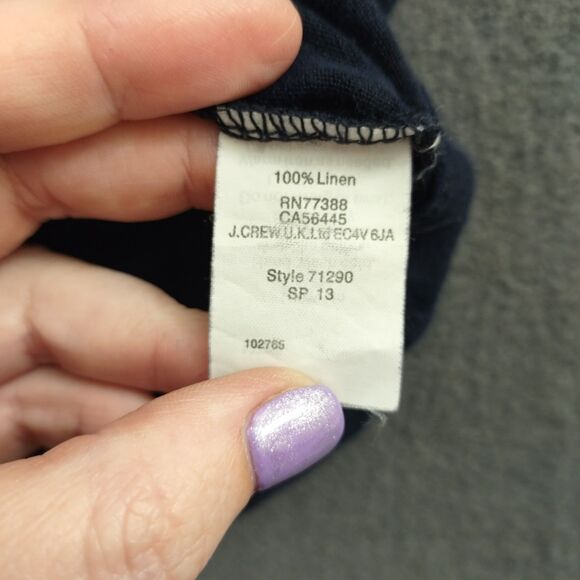 J. Crew Linen V-Neck Pocket T-Shirt Womens Size XS Navy Cottagecore Versatile - Picture 4 of 6